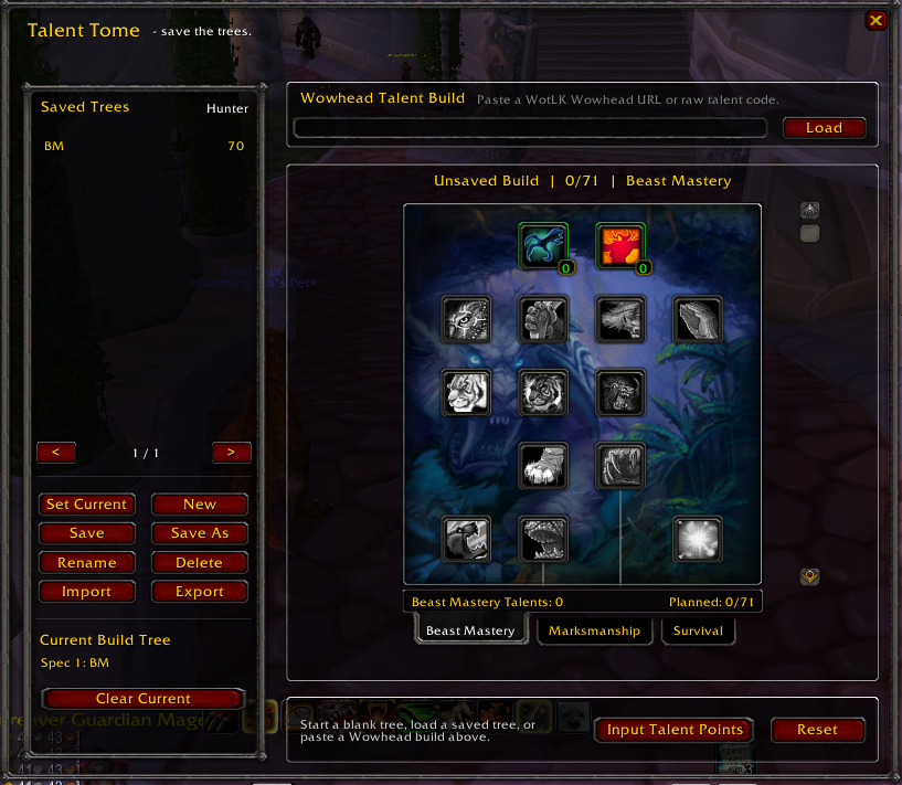 Talent Tome main window showing a Beast Mastery talent tree